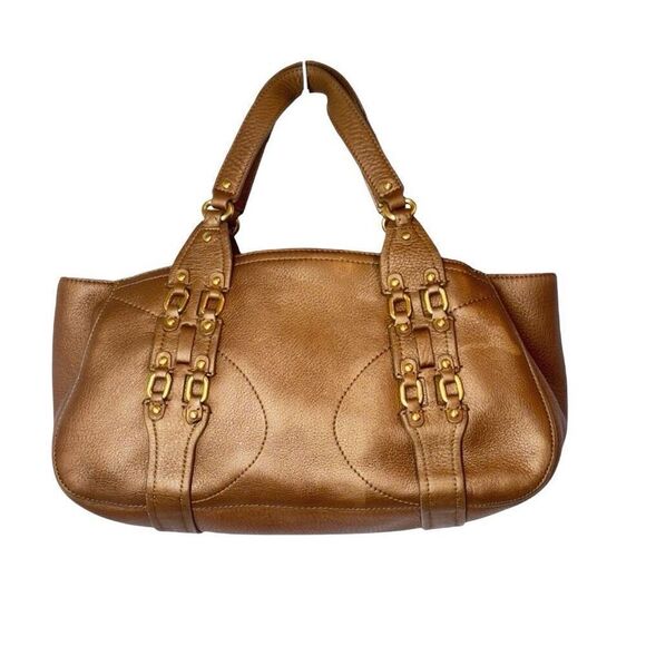 Cole Haan Metallic Satchel Handbag Brown Top Handles Gold Hardware - Picture 1 of 15